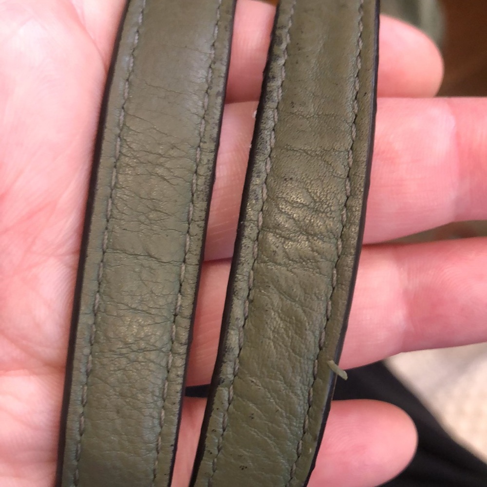 REBECCA MINKOFF Olive Green Nylon Top Zipper Shoulder Bag Leather Straps - Picture 15 of 16